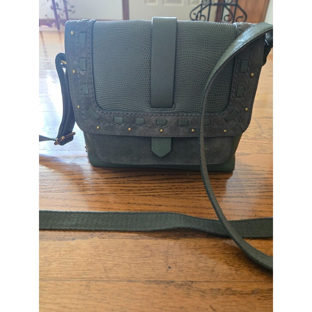 Fossil Kinley Pebbled Leather & Suede Crossbody Bag Olive Green Key Charm